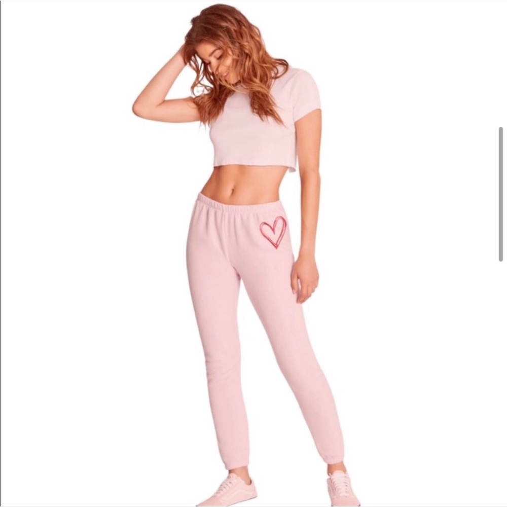 NWOT Wildfox Sketchy Heart Lounge Sweatpants in Pink Women’s Size Large